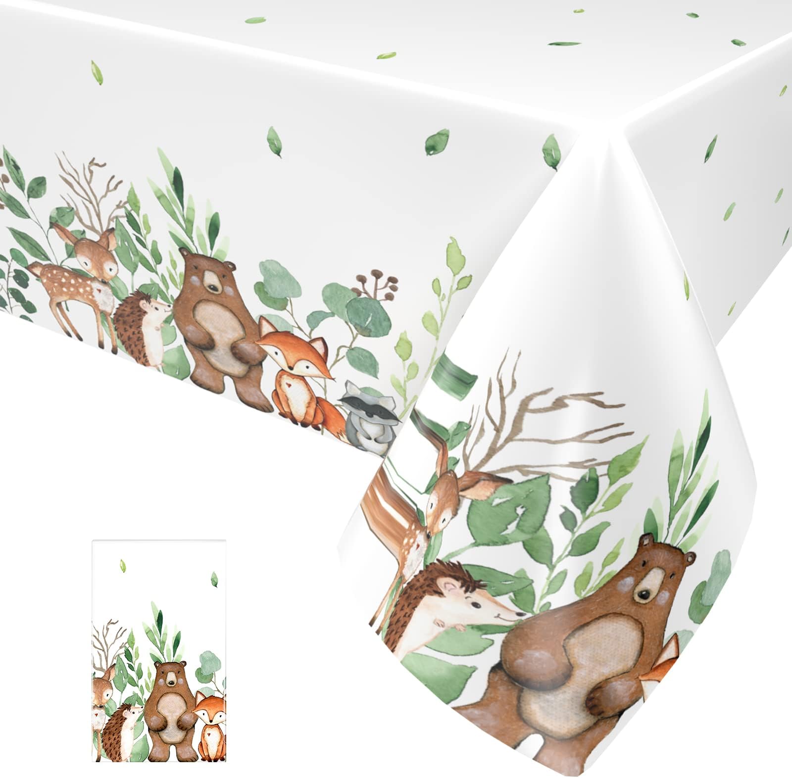 Paready 1 Pack Woodland Animals Tablecloths, Jungle Animals Theme Tablecloths for Boys Girls Party Decorations, Wild One Party Table Cover for Baby Shower Kids Birthday Zoo Party Supplies, 54" x 108"