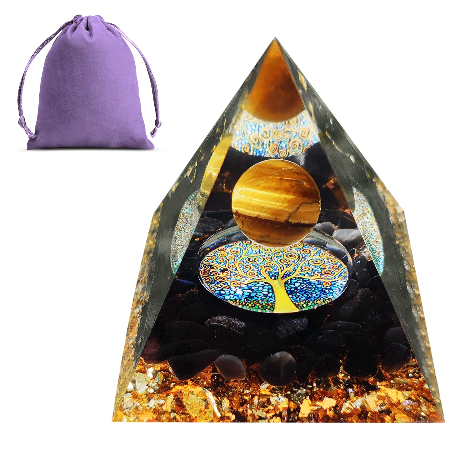 Obidodi Tiger Eye Stone Crystal Pyramid, Moonstone Ogan Chakra Energy Tower, Positive Generator, Nature Reiki Crushed Stone Jewelry For Healing Meditation Balance (Tiger Eye Stone)
