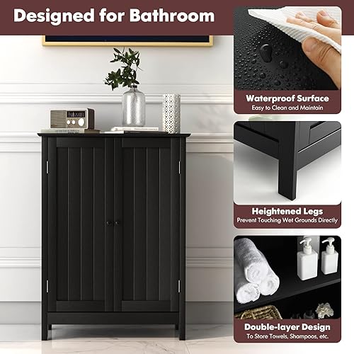 Miniatura 5 de Giantex Armario de almacenamiento con puertas y estantes  Organizador de almacenamiento independiente con dispositivo antivuelcos unidad de