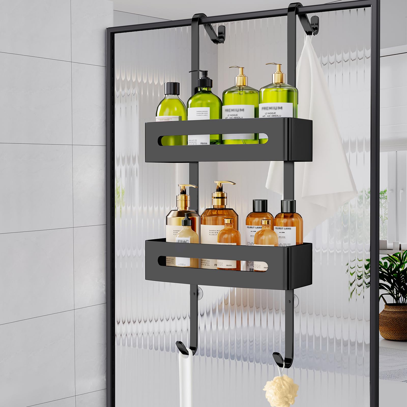 Ajex Shower Caddy Hanging,Over Door Shelf Storage with 2 Tier Rack Hanging