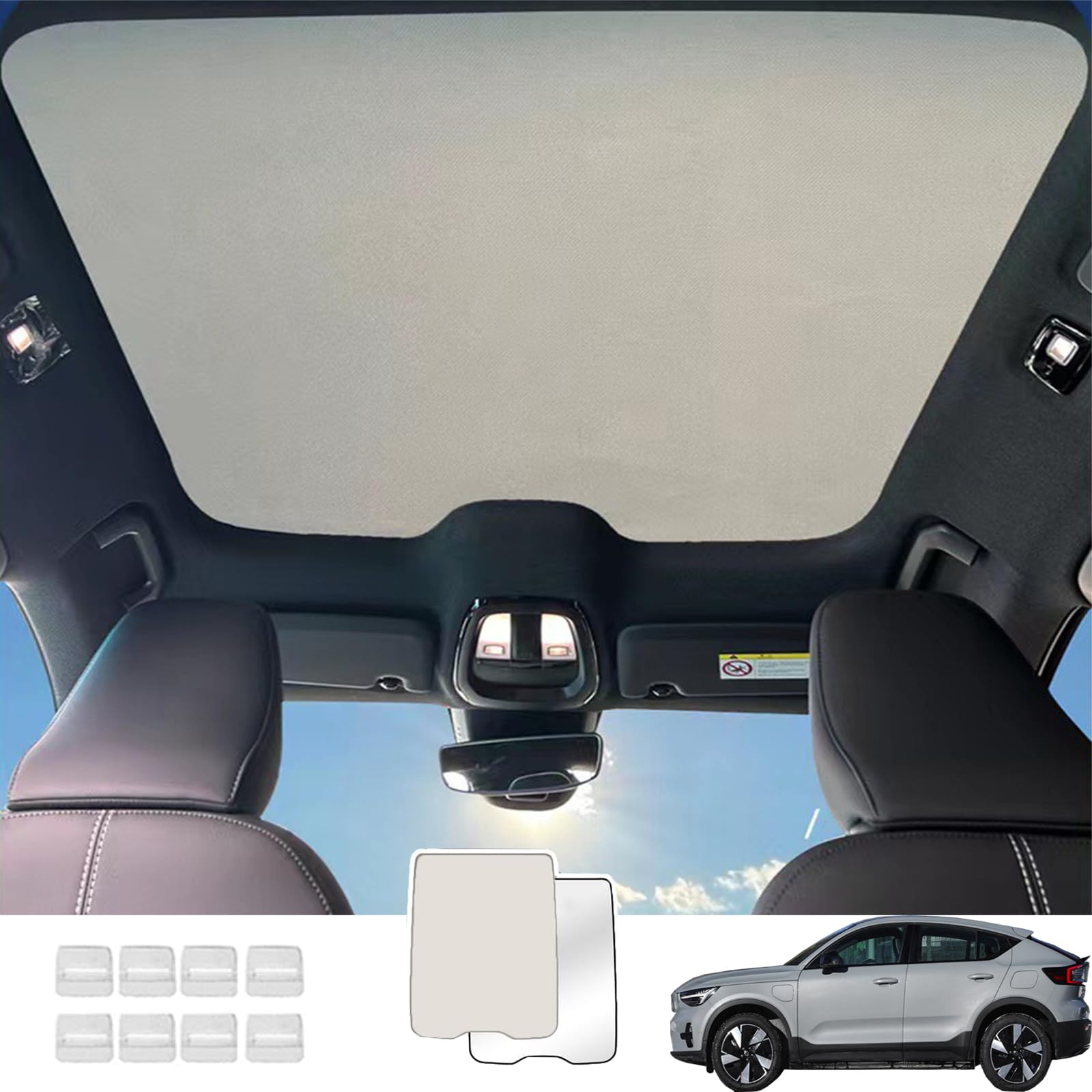 Car Sunroof Shade Compatible with Volvo C40(Not for XC40) 2021-2023, Foldable Glass Roof Sunshade with Storage Bag, Heat Insulation Sun Protection Roof Interior Sunshade