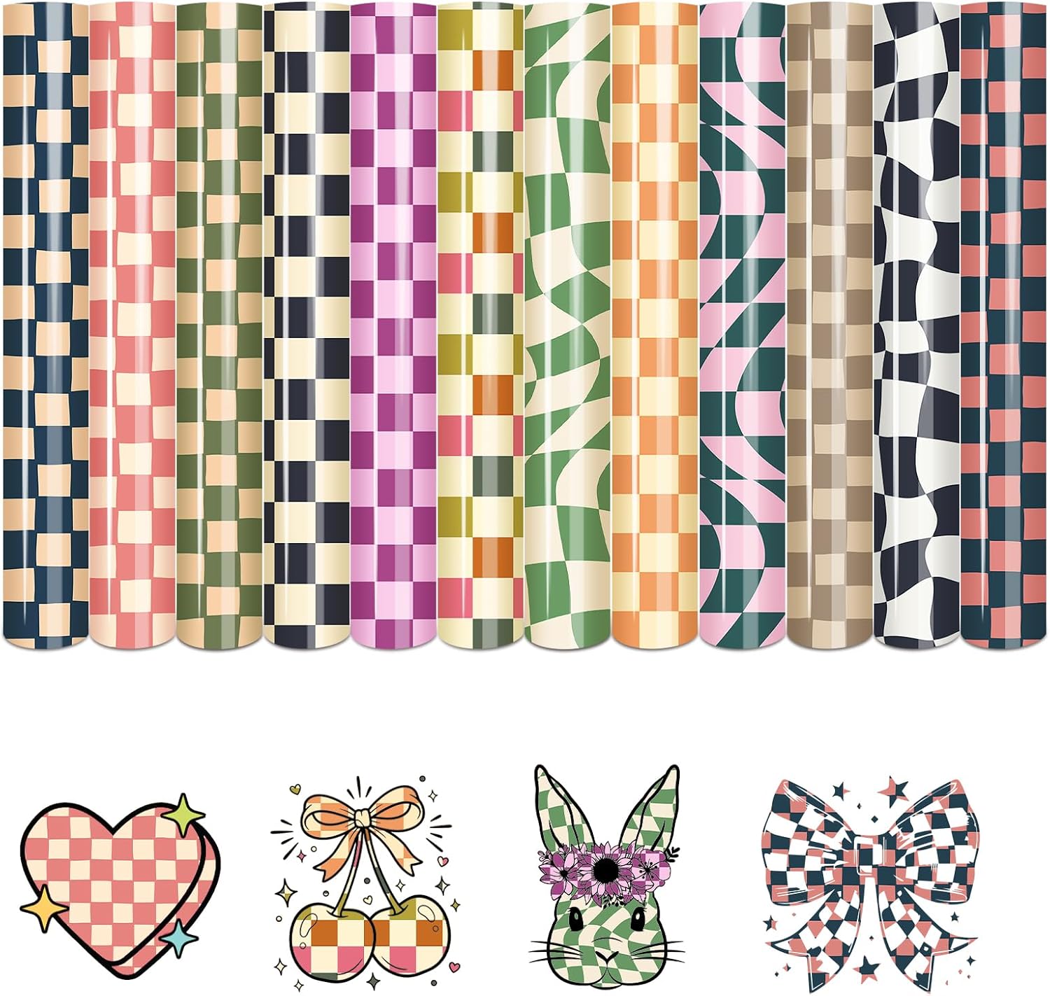 Tintnut Vintage Checkerboard Heat Transfer Vinyl - 12 Sheets 12"x10" Retro Patterned Iron on Vinyl for DIY T-Shirts, Apparel & Craft Projects