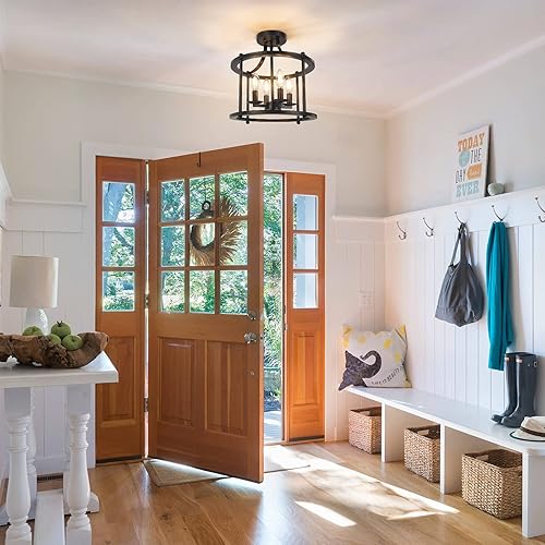 Miniatura 2 de Lámpara de techo semiempotrada de granja, lámpara de techo industrial de 4 luces con base E12 de metal rústico vintage para cocina, comedor,