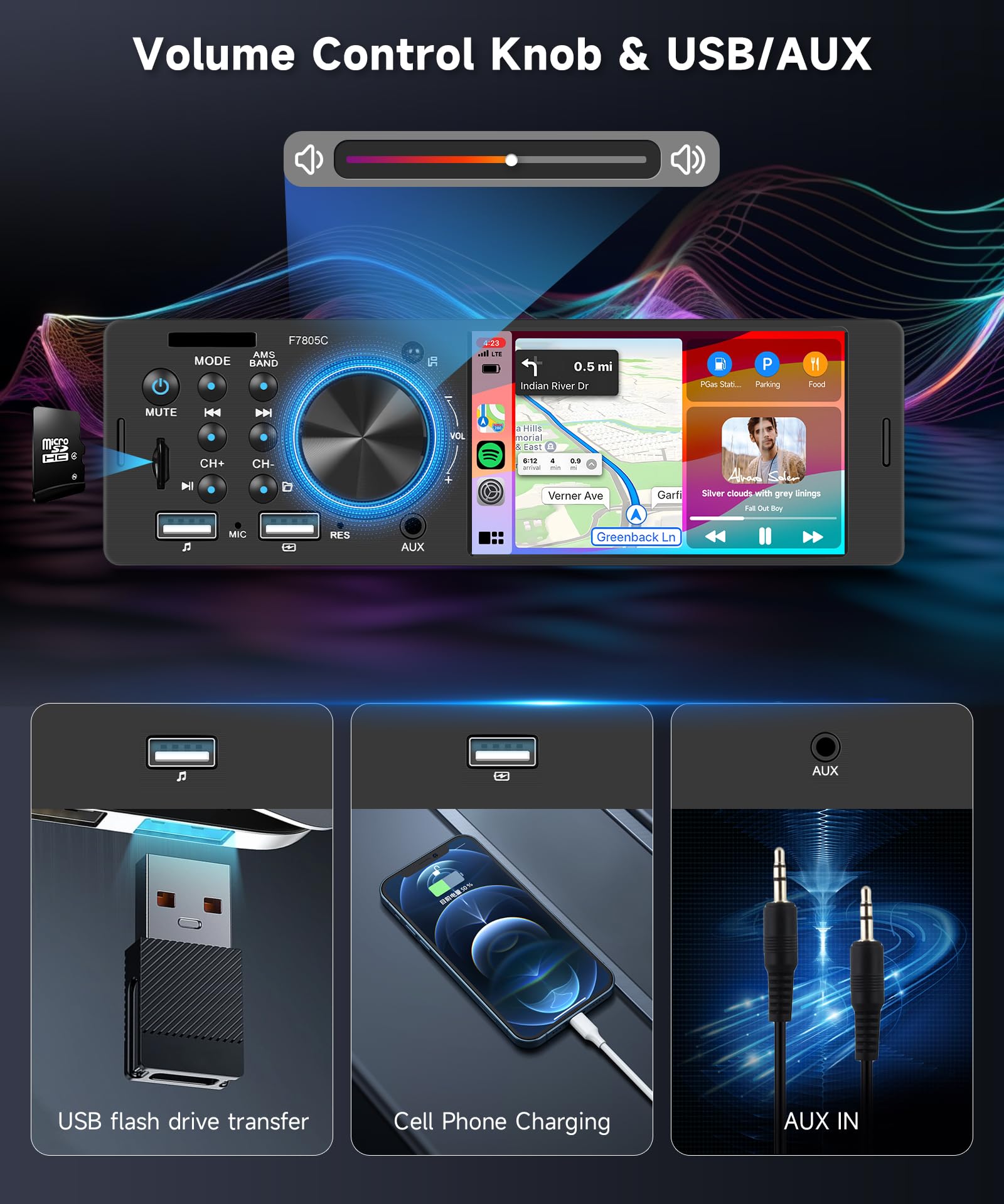 Hodozzy 1 Din Autoradio mit 4 Zoll Bildschirm mit Carplay Android Auto,Unterstützt Bluetooth 5.2, FM-Radio, Schnellladung, USB/TF/AUX Mirror link EQ SWC, Rückfahrkamera