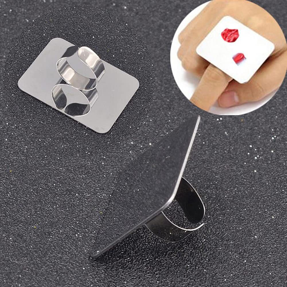 2 piezas de paleta cuadrada de acero inoxidable, mini anillo, paleta de maquillaje, herramientas de pintura de desenfoque de uñas, arte de uñas, se puede utilizar para sombra de ojos, mezcla de 7