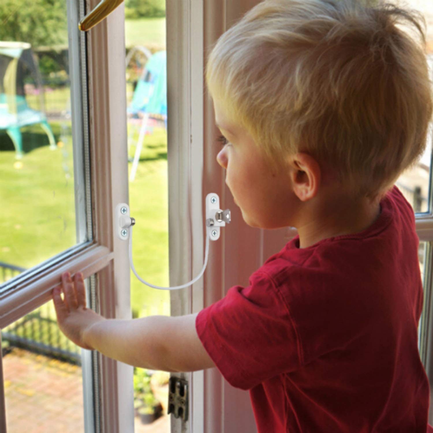 Limitatore Apertura Finestra, Confezione da 2 Autoadesivi Blocchi di Sicurezza per Finestre Blocco di Sicurezza Finestra Sicurezza Porta Finestra Bambini con Lucchetto a Chiave Per Animali Domestici