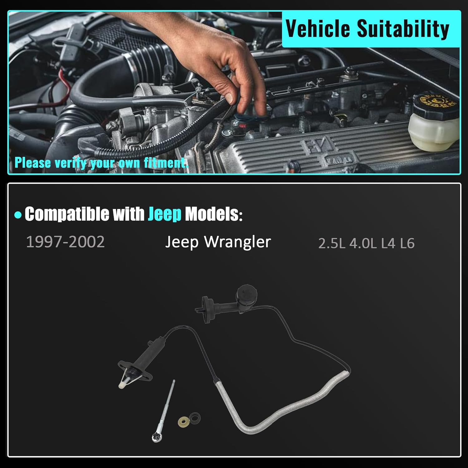 PartsFlow Clutch Master Cylinder and Slave Cylinder Line Assembly CC649041 compatible with Jeep Wrangler 1997 1998 1999 2000 2001 2002 2.5L 4.0L 52107652AB