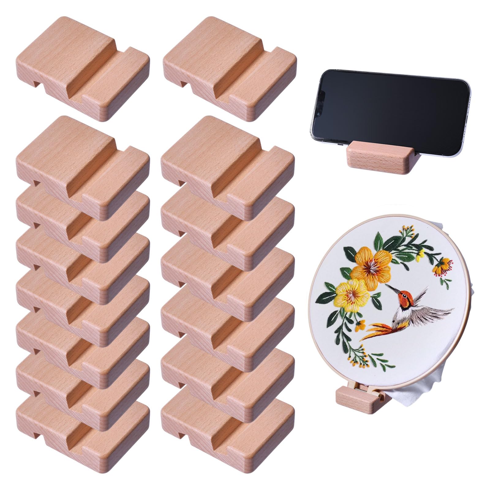 FREEBLOSS 15 pz telaio da ricamo in legno supporto per ricamo cerchio espositore per telefono cellulare per scrivania ricamo punto croce supporto per telefono cellulare