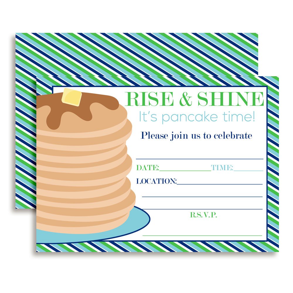Amanda Creation Rise and Shine Boy Pancake Birthday Party Fill In Invitations set of 20 including envelopes