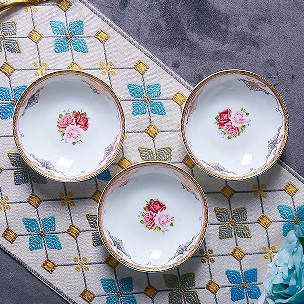 Geschirrset „Blumen“ Aus Knochenporzellan, Porzellangeschirr-Set (Teller/Schüsseln), Keramik-Essgeschirr-Sets, Feines Geschirr-Sets, Spülmaschinen- Und Mikrowellengeeignet, Mehrfarbig, 56-Teiliges Se