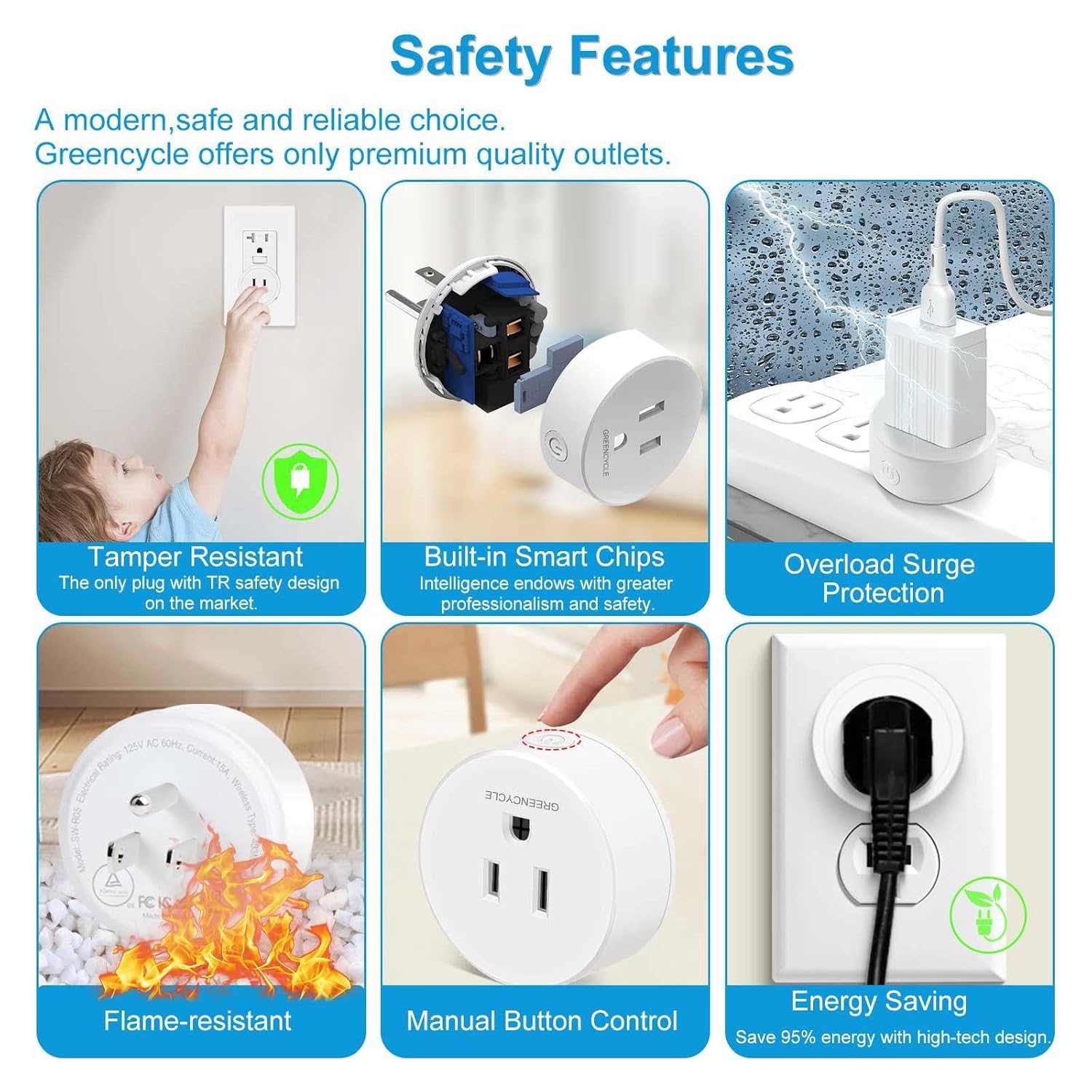 Greencycle Smart Wireless Remote Control Outlet Plug,WiFi Outlets for Household,On Off Smart Outlets Switch Compatible with Tuya,Alexa and Google Assistant,Timer Outlet,No Wiring,White,2PK