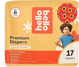 Hello Bello Diapers, Size 6 (35 lbs) Flower Child, 17 Count of Premium Disposable Baby Diapers, Hypoallerge...