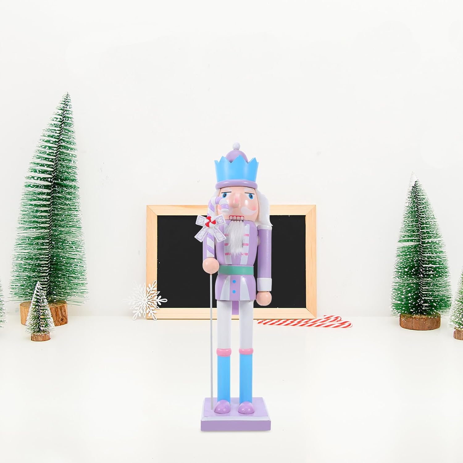 Wooden Nutcracker Soldier Figurine Purple Christmas Decoration for Holiday Parties Festive Shelves Tables and Collectible Displays Classic Xmas Wood Nutcracker Ornament