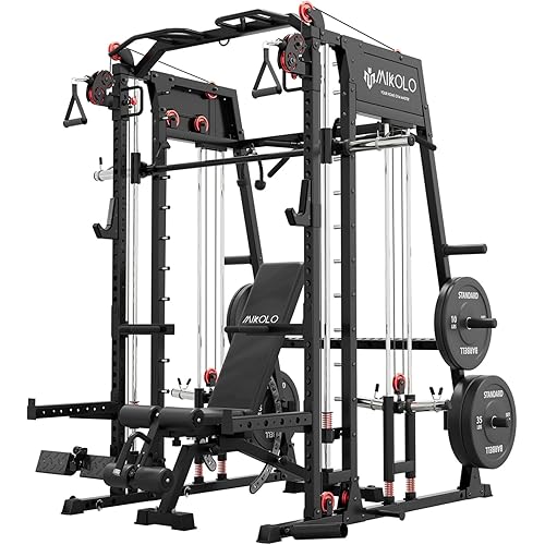 Mikolo M4 2.0 Standard/Ultra/Elite Smith Machine, 2200lbs Squat Rack with LAT-Pull Down System & Cable Crossover Machine, Training Equipment with Leg Hold-Down Attachment