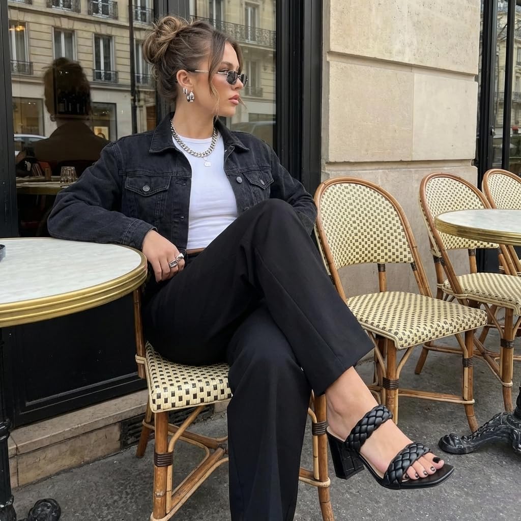 CUSHIONAIRE Irine Chunky Heels for Women, Braided Block Heel Sandals with Square Toe and Memory Foam