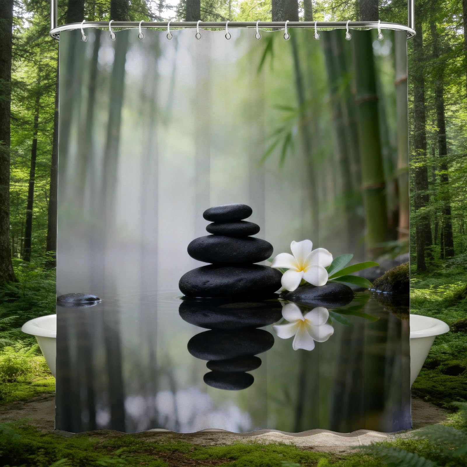 Rideau de douche forêt de bambous pour ambiance salle de bain zen