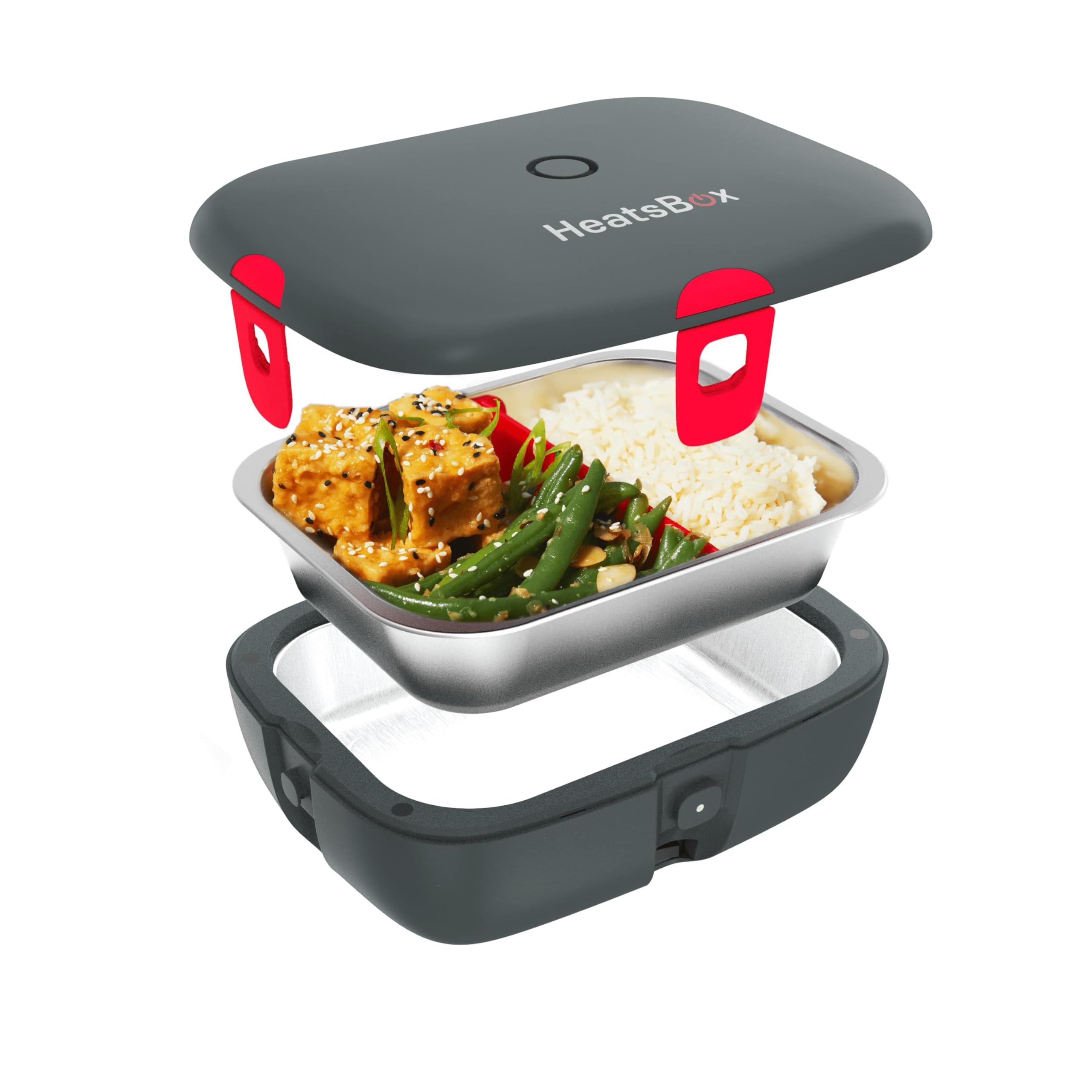 HeatsBox FAITRON Style Electric Lunch Box - Food Warmer for Reheating Food On The Go, Leakproof Stainless Steel Container (925 ml), Transport Lid, 90 Watts