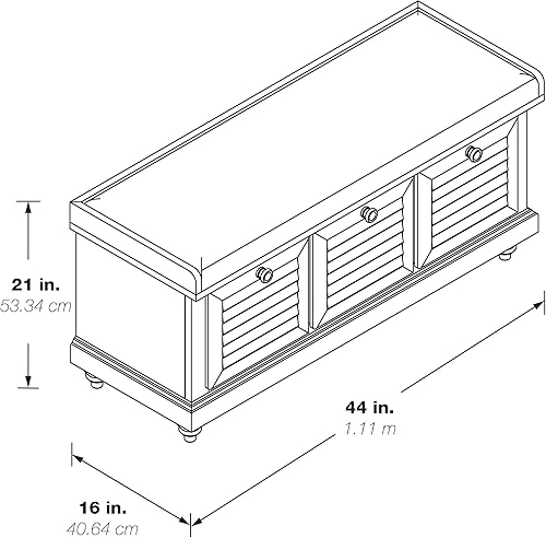 Miniatura 9 de OSP Home Furnishings Dover Coastal - Banco de almacenamiento elevador con diseño de cara de obturador, acabado blanco lavado con cojín de tela