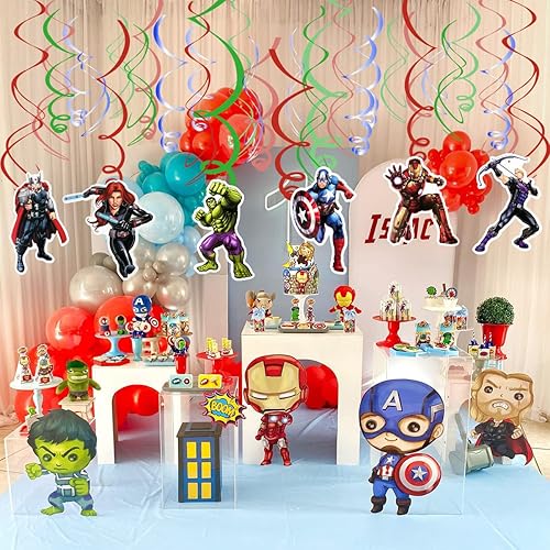 Miniatura 3 de 12 piezas de decoración de vórtice de fiesta para Vengadores, remolinos colgantes decoración para temática de superhéroes suministros de fiesta de