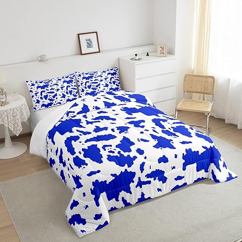 Miniatura 4 de Erosebridal Juego de edredón de piel de vaca azul marino, animales de granja, tamaño Queen, juego de ropa de cama con estampado de vaca de las