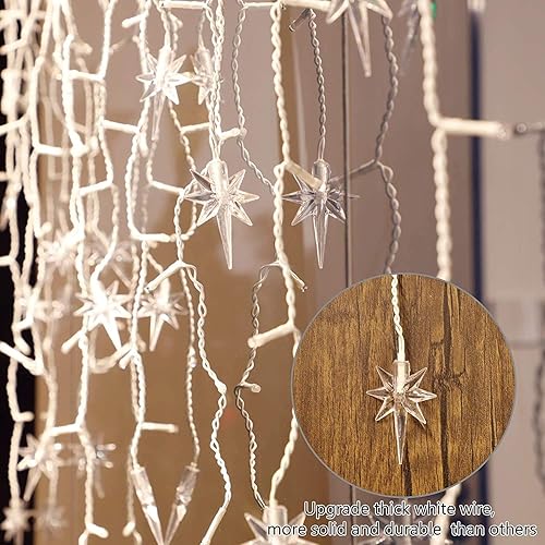 Miniatura 4 de Twinkle Star - Luces de estrellas de Belén con carámbanos, para uso al aire libre, 150 LED, luces tipo cortina, cable blanco, 8 modos de