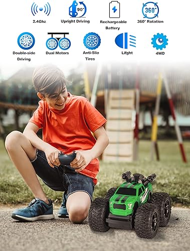 Miniatura 2 de Coche de acrobacias a control remoto, camiones RC 4x4 todoterreno, 4WD 360 voltea juguetes giratorios para niños y niñas, automóvil de control