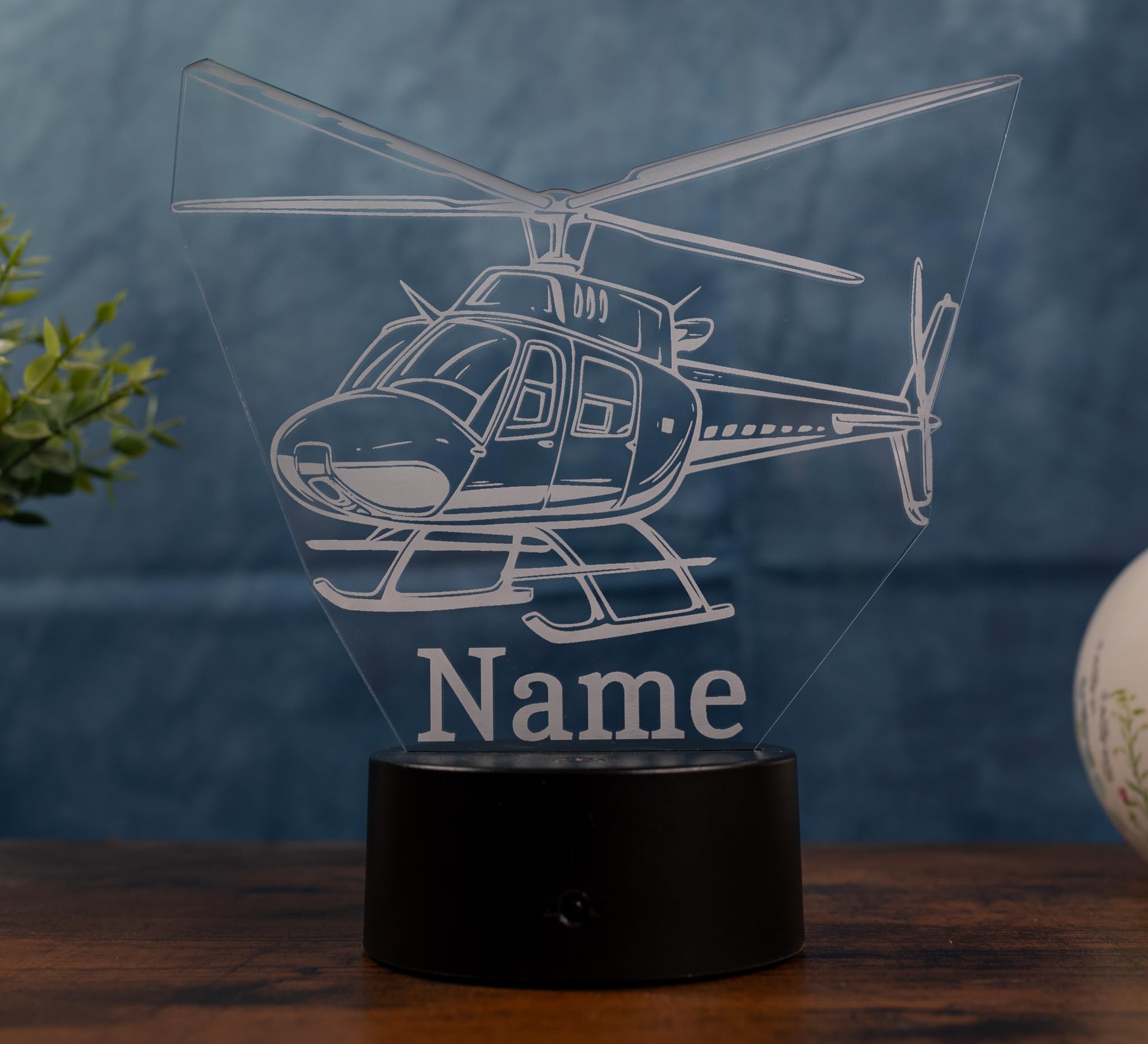 Helikopter Lampe personalisiert – LED Nachtlicht mit Name | Hubschrauber Geschenk Kinderzimmer Deko | Helicopter Light für Jungen, Männer & Luftfahrt-Fans