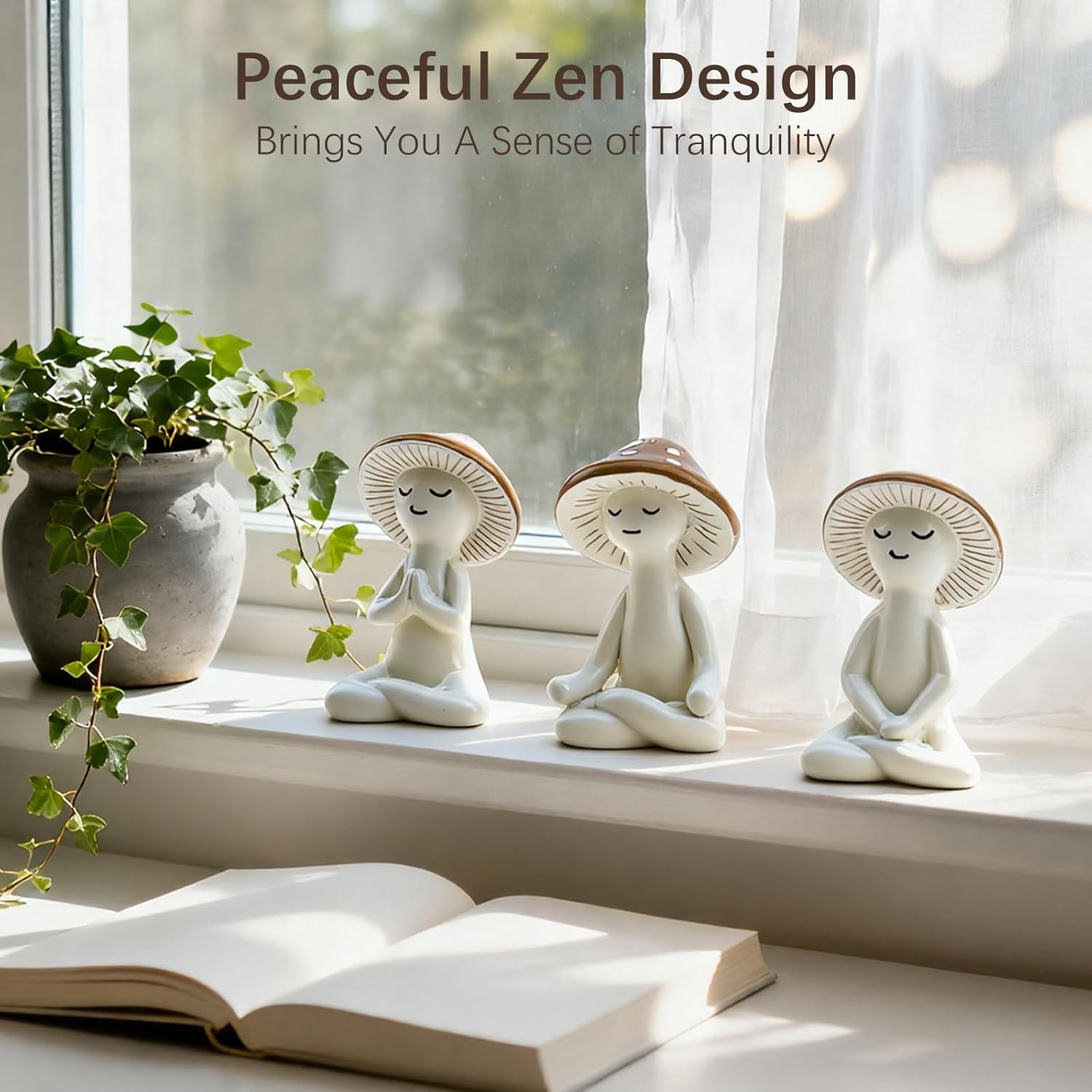 Meditation Mushroom Resin Statues – Cute Yoga Mushroom Figurines for Desk, Home, Office & Garden Decor – Zen Resin Sculptures for Living Room, Patio, Tabletop & Backyard (3 Pack, Mushroom)