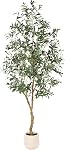 FEELEAD 7ft Arbres oliviers artificiels à l'intérieur - Grand olivier faux 7 pieds (84") avec Pot, Faux Plantes Branches d'olive naturelle et Feuilles réalistes Arbre de soie d'olivier pour la maison