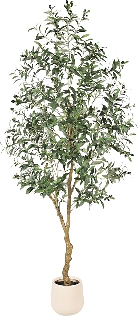 FEELEAD 7ft Arbres oliviers artificiels à l'intérieur - Grand olivier faux 7 pieds (84") avec Pot, Faux Plantes Branches d'olive naturelle et Feuilles réalistes Arbre de soie d'olivier pour la maison