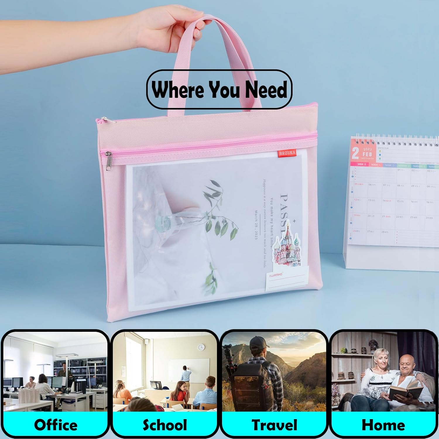 Mesh Zipper Pouch 11x13.7 in, A4 Double Pocket Waterproof File Bag with Handle, Document Storage for School/Travel/Office/Cross Stitch/Puzzle (Blue) - Image 6