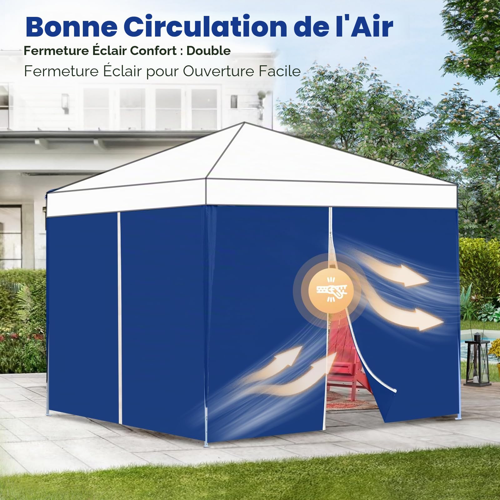 Sekey 2 parois latérales avec Fermeture éclair pour tonnelle Pliable de 3 x 3 m, imperméable, Bleu Marine