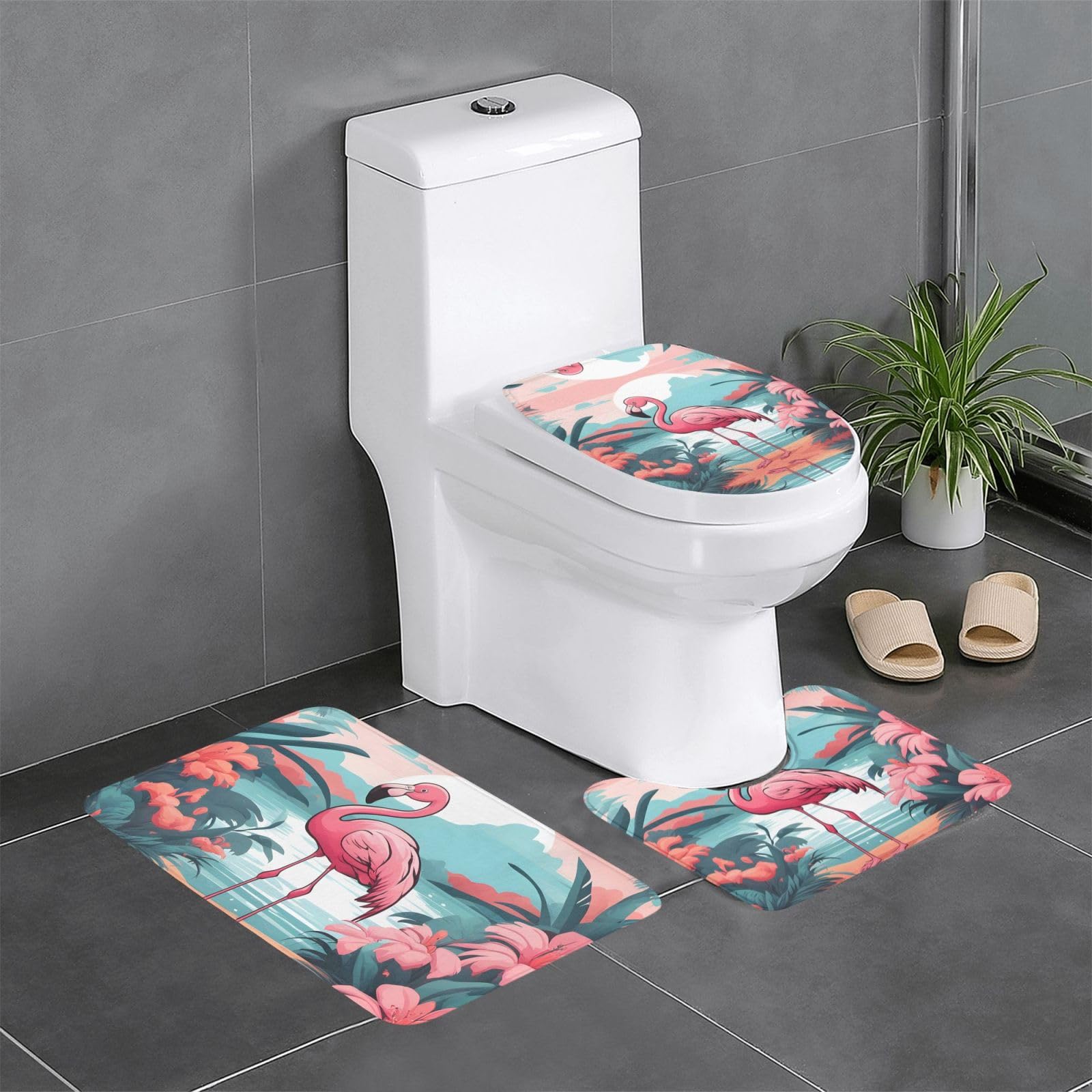 Tapis de bain flamant rose pour meuble-lavabo et décoration de WC