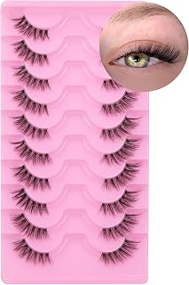 Half Lashes Natural Look Wispy Cat Eye Cluster Lashes 14 mm Clear Band Accent Short False Eyelashes that Look Like Extensions 10 Pairs by FANXITON