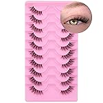 Half Lashes Natural Look Wispy Cat Eye Cluster Lashes 14 mm Clear Band Accent Short False Eyelashes that Look Like Extensions 10 Pairs by FANXITON
