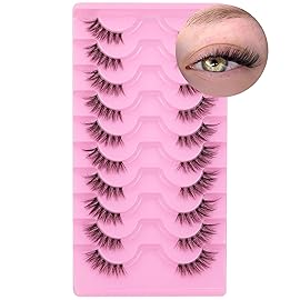 Half Lashes Natural Look Wispy Cat Eye Cluster Lashes 14 mm Clear Band Accent Short False Eyelashes that Look Like Extensions 10 Pairs by FANXITON