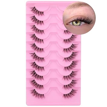 FANXITON Half Lashes, Natural Wispy Cat Eye 14mm Clear Band, 10 Pairs | Short Accent Design, Cluster-Lash-Inspired Definition with a Lash-Extension-Look Finish