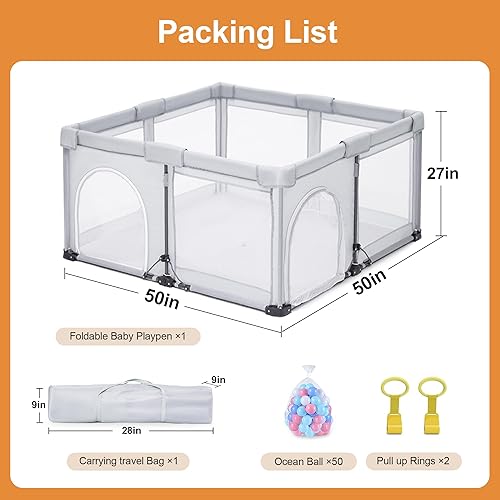 Miniatura 7 de Corralito plegable para bebés de 50 x 50 pulgadas, área de seguridad para niños para interiores y exteriores, patio de juegos portátil de viaje,