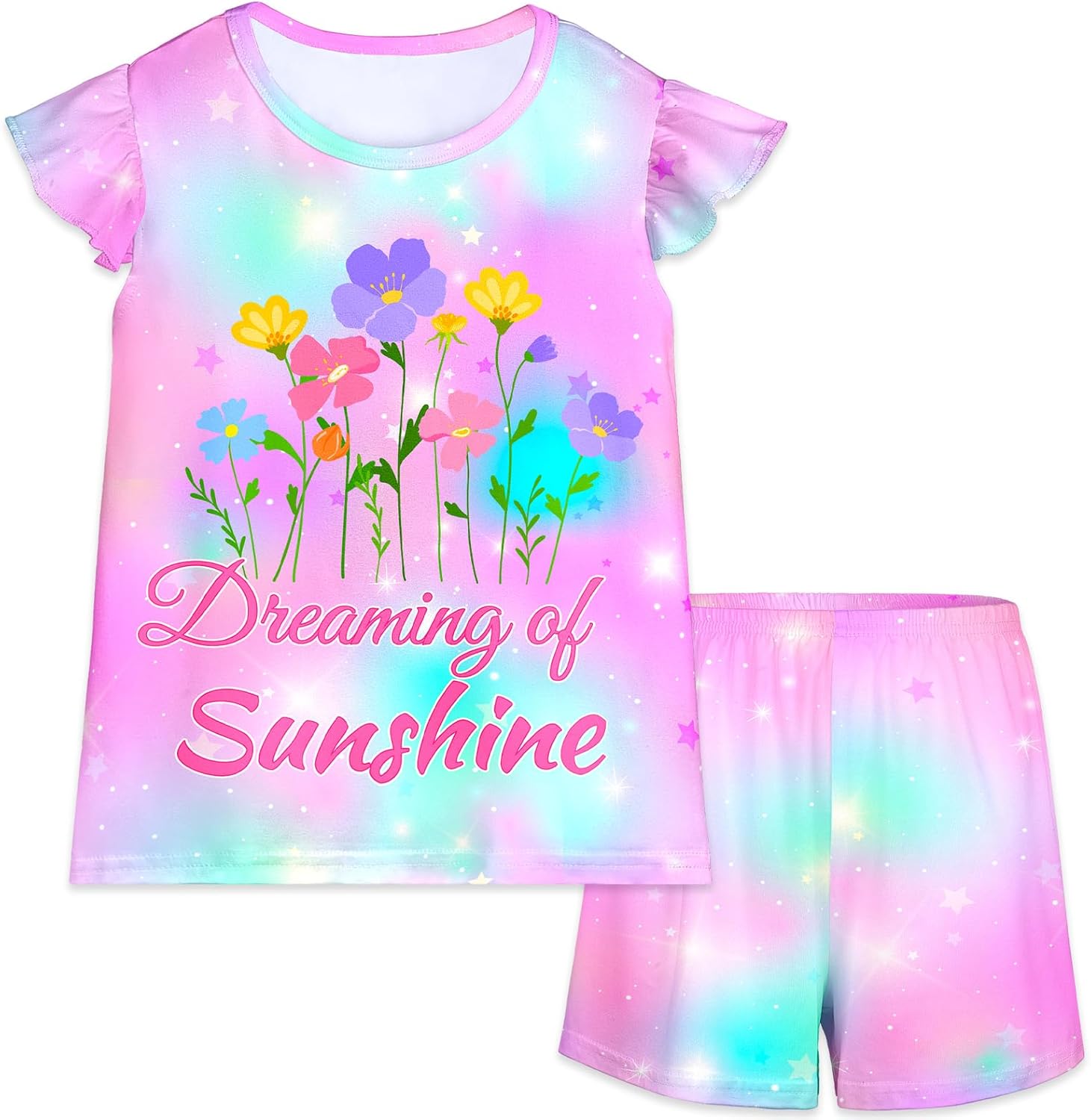 MHJY Girls Pajama Sets Toddler Sleepwear Flutter Short Sleeves Top and Shorts 2pcs Kids Pjs Set