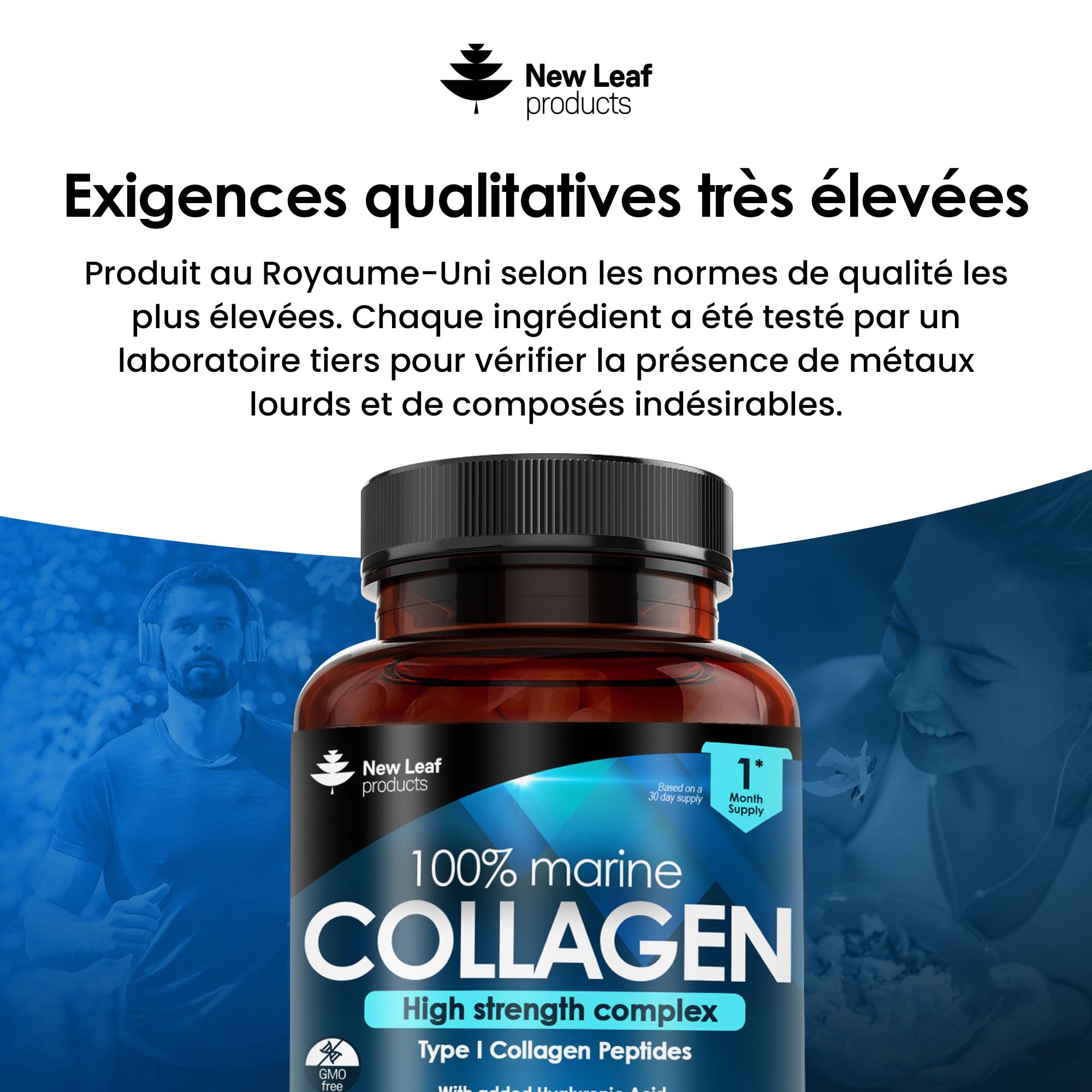 Complément Alimentaire Collagène Marin + Acide Hyaluronique - Cure 1 Mois, 60 Gélules, Neuf Made In France
