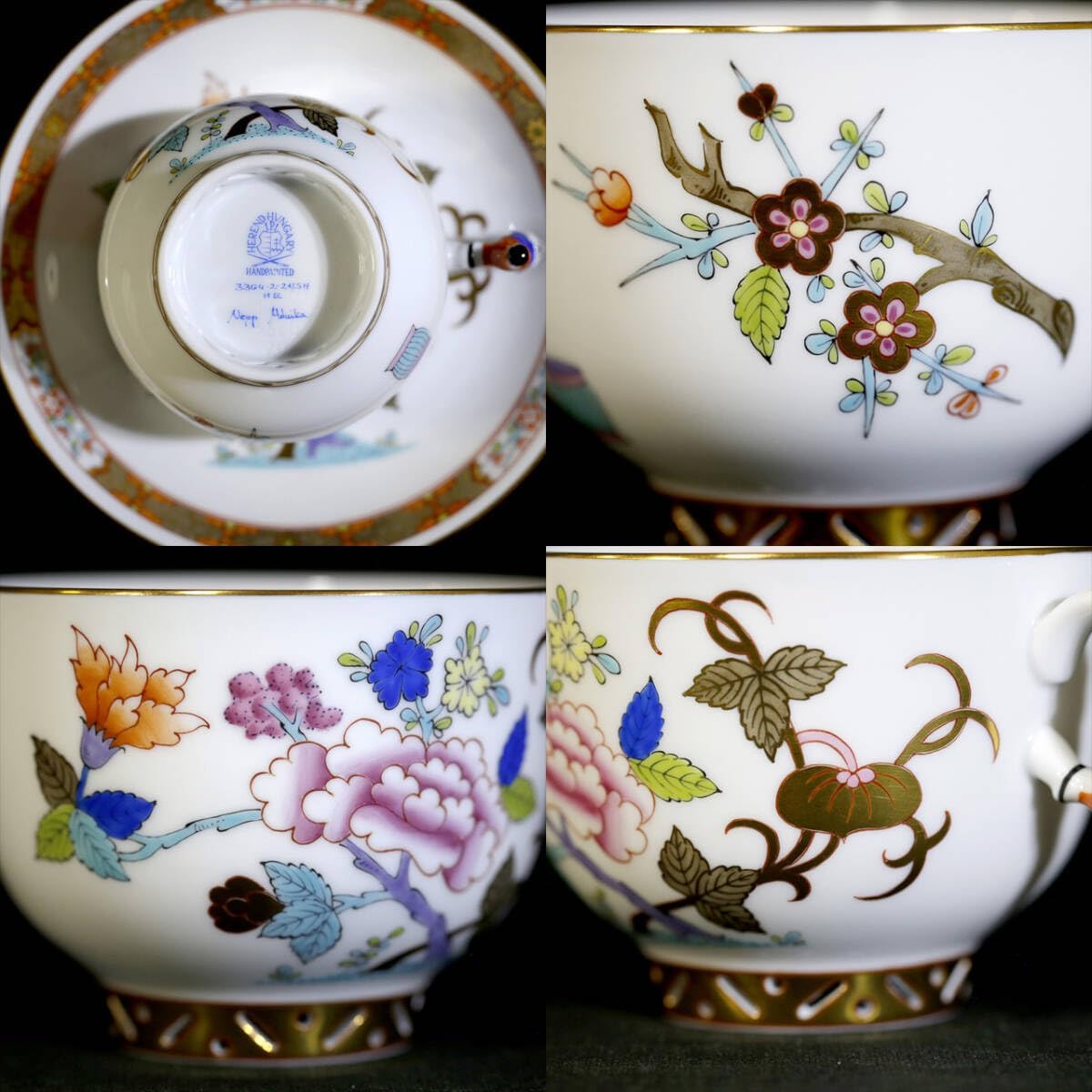 伊東陶山作 京薩摩 草花詰模様 紅茶器 カップ&ソーサー 二客 M522 DC1