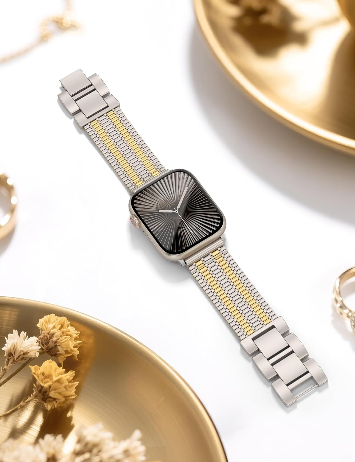 Moolia Stainless Steel Band Compatible with Apple Watch Strap 40/42/41/38/44/46/45/49mm Women, Dressy Fancy Bracelet Metal Mesh Link Wristband for iWatch Series 11 10 9 8 7 6 5 4 3 SE/Ultra 3 2 1 - Image 3