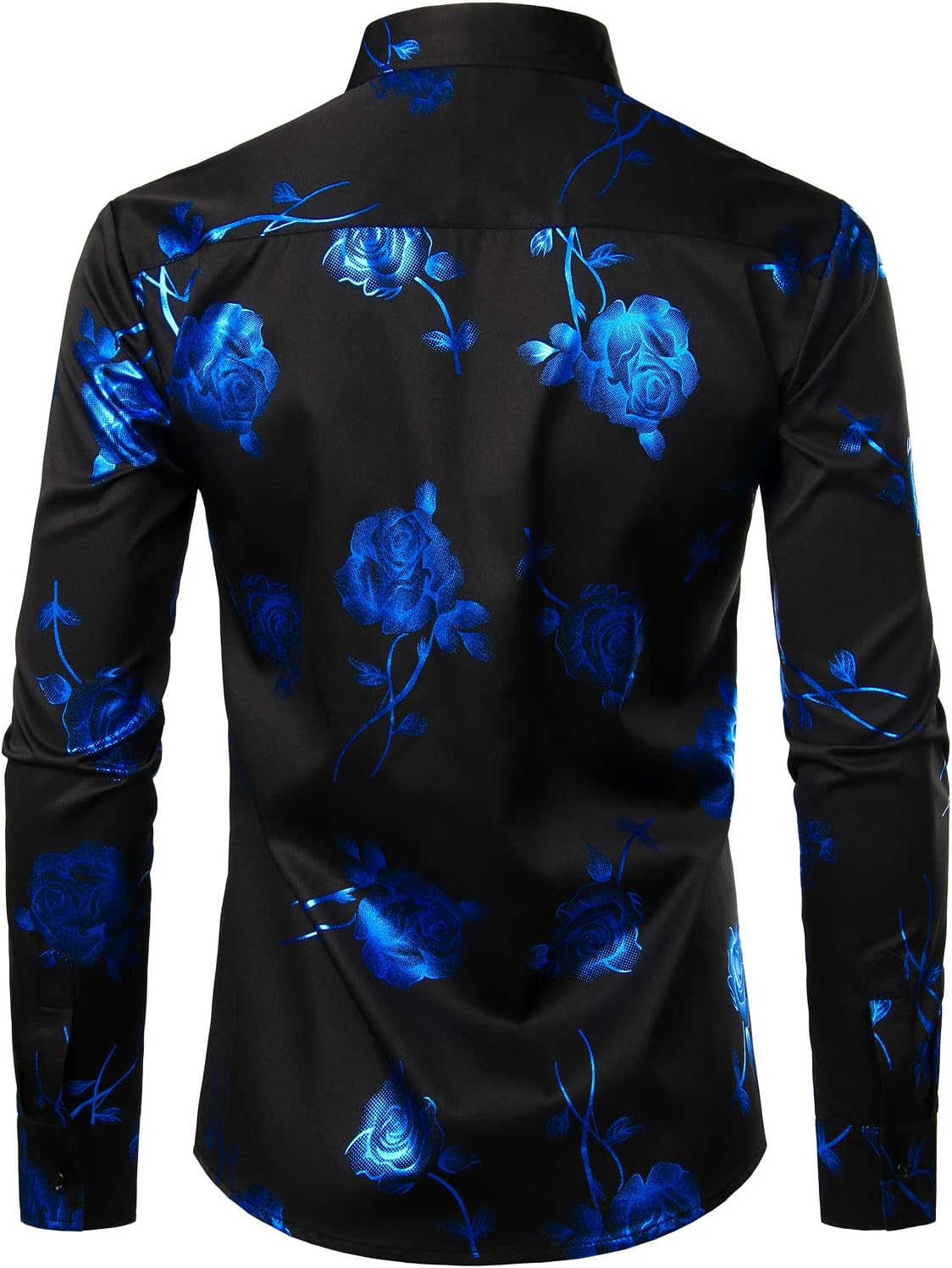 ZEROYAA Mens Hipster 3D Golden Rose Floral Printed Slim Fit Long Sleeve Button Down Dress Shirts - Image 3