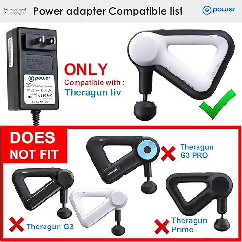 Miniatura 2 de T-Power - Cargador de 12 V para Theragun liV masajeador de percusión, estimulador muscular, pistola de masaje de tejido profundo de mano, adaptador