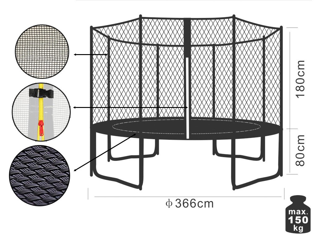 SixBros. SixJump Gartentrampolin 1,85 m bis 4,60 m für Kinder, Komplettset mit Leiter, Sicherheitsnetz & Schutzturm, Größen