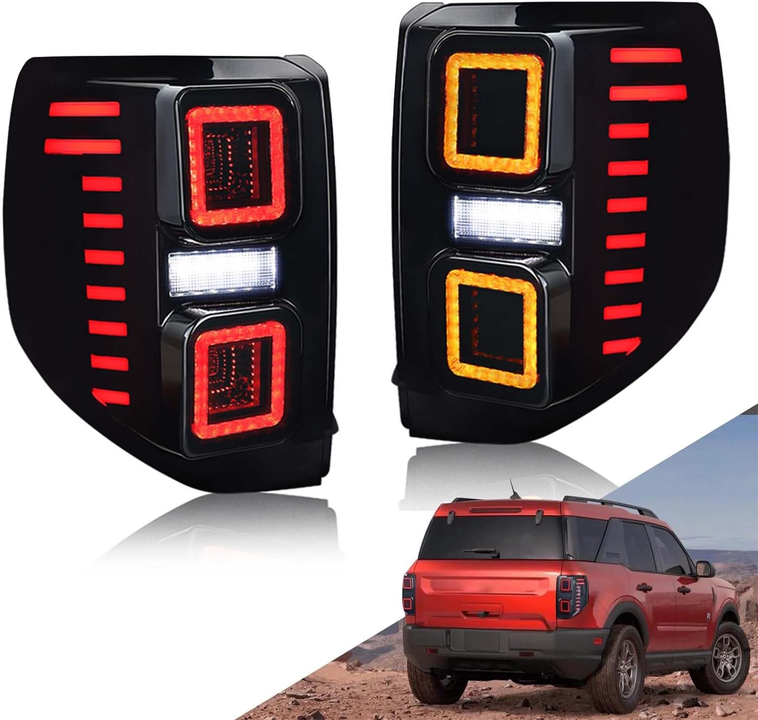 LED Tail Lights Assembly for Ford Bronco Sport 2021-2023, Sequential Turn Signals Start-up Animation DRL Rear Lamp Set