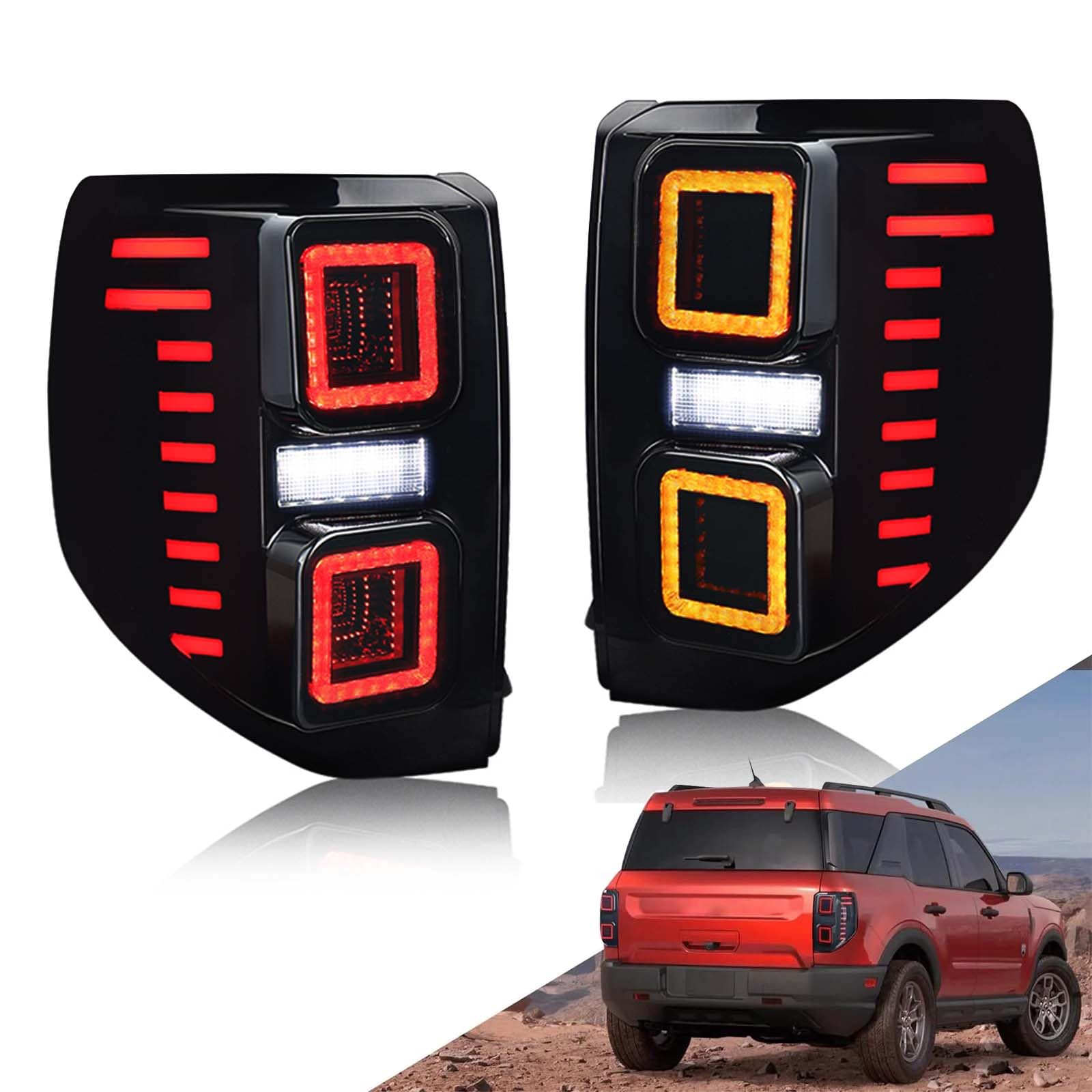 LED Tail Lights Assembly for Ford Bronco Sport 2021-2023, Sequential Turn Signals Start-up Animation DRL Rear Lamp Set
