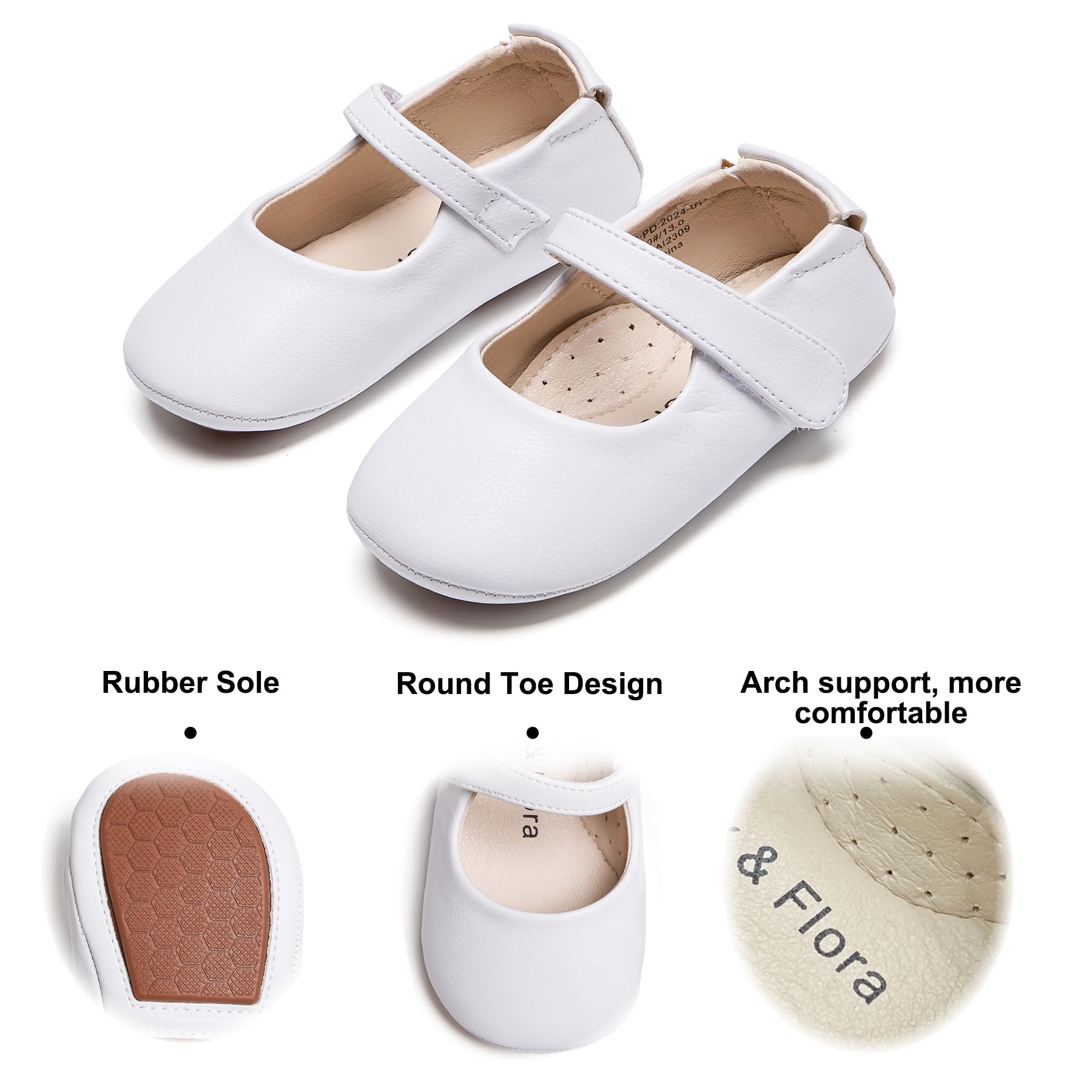 Felix & Flora White Baby Shoes Girl 6-12 Months - Infant Baby Walking Shoes Moccasinss Rubber Sole Crib Shoes(White,6-9 Months)