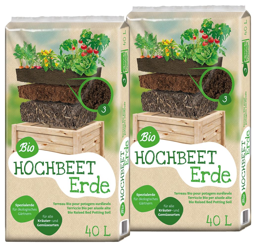 Floragard Bio Hochbeet-Erde 80 L (2×40 L) – torfreduzierte, lockere Gemüseerde mit hoher Wasserspeicherung im Hochbeet – nährstoffreiche Basis für Starke Wurzeln & kräftiges Wachstum