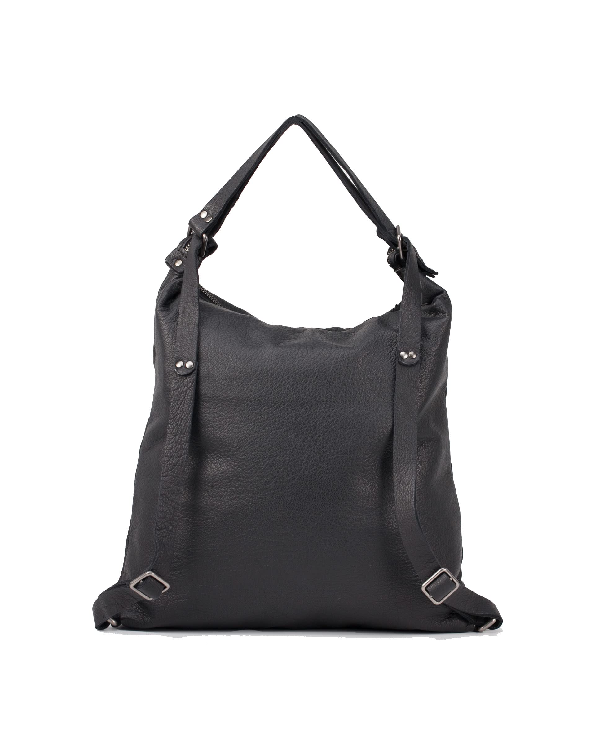 BIBA Bolso de Mujer de Cuero Genuino, Mochila Leather Orleans OR1LO, Asa Larga, Cierre con Cremallera, Piel Bovina Legítima